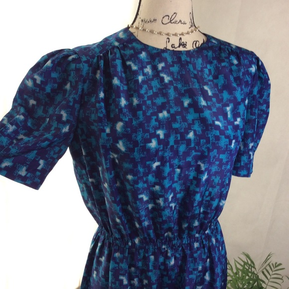 Vintage Navy Blue Cross Pattern Dress sz M - Picture 8 of 9